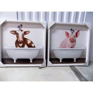 NEW Cow Pig Bird In Bath Tub By E. Robinette Tyndall Painting Print Country Farm